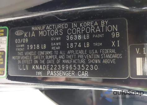 2009 Kia Rio Lx from USA, damaged, VIN KNADE223996535230